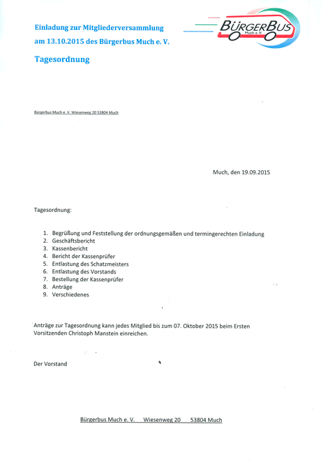 Einladung Mitgliederversammlung
